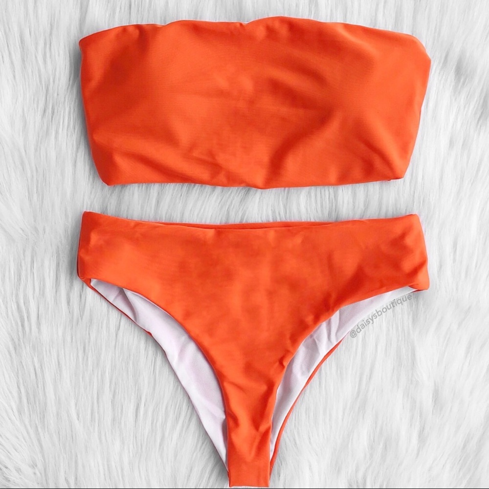 ❤️SALE❤️ Orange high waisted bandeau bikini set